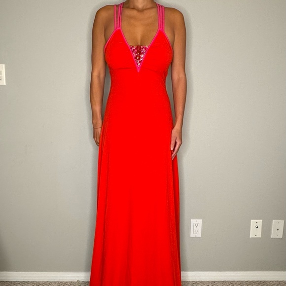 bebe Dresses & Skirts - BEBE Pink Orange Maxi Floor Length Dress Women's XXS